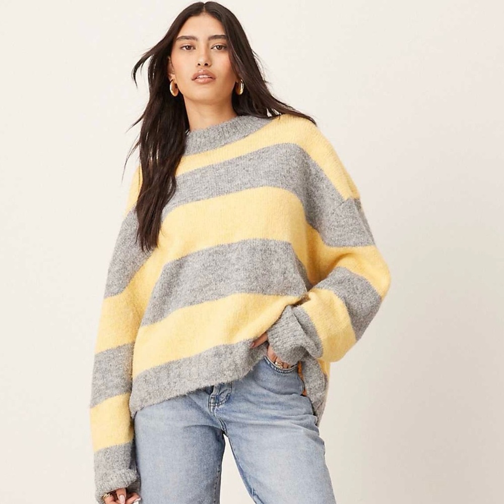 Chic Yellow and Gray Striped Women's Sweater